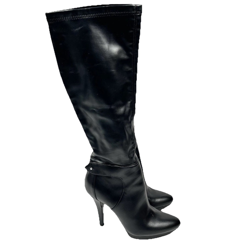 Nine & CO Black Knee High Stiletto Size 8 Boots Faux Leather Goth Baddie‎ Y2K